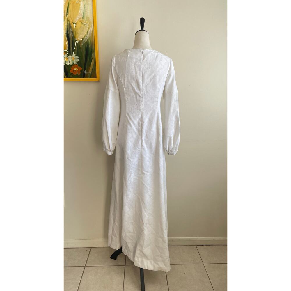 Vintage 60s 70s White Long Sleeve Maxi Dress Medium - Picture 6 of 7